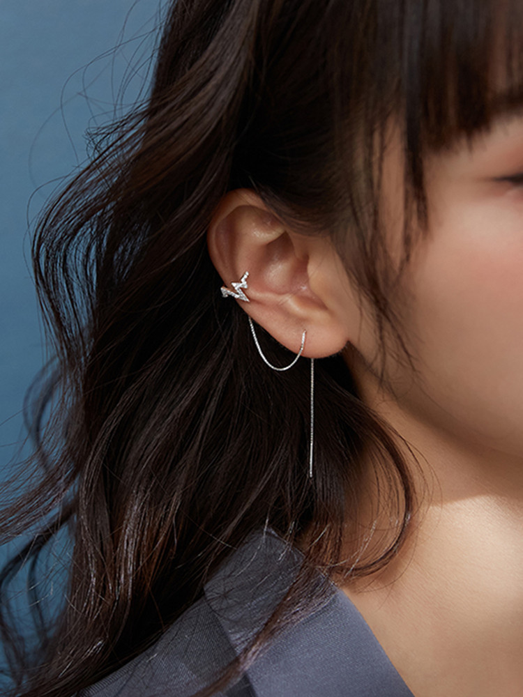 Ear Cuff No Piercing - أقراط فضية حقيقية عيار 925 بسلسلة