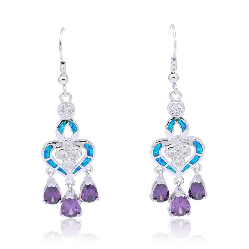 Opal Earrings Dangle - أقراط على شكل قلب مع أحجار