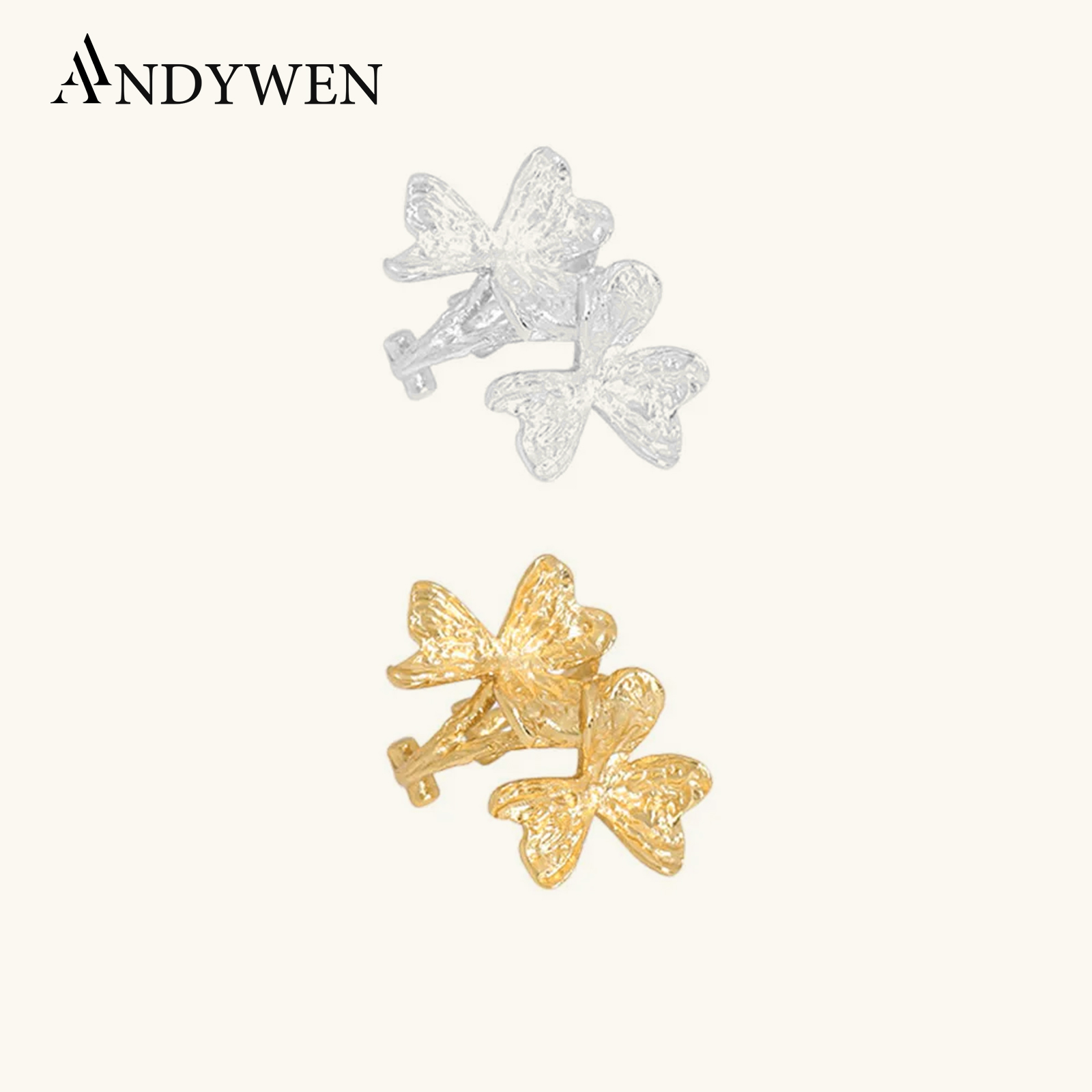 Ear Cuff No Piercing - ANDYWEN 925 فضة عادي زهرة الأذن