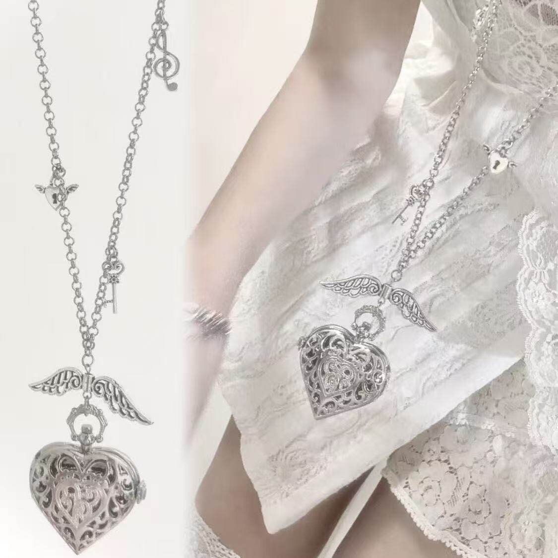 Vintage Jewelry Watches Women - Y2K الجوف القلب ساعة الجيب سلسلة