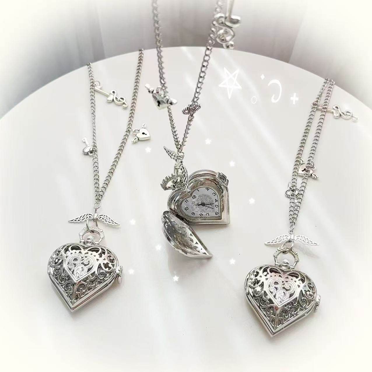 Y2K الجوف القلب ساعة الجيب سلس - مراجعة Vintage Jewelry Watches Women وسعره