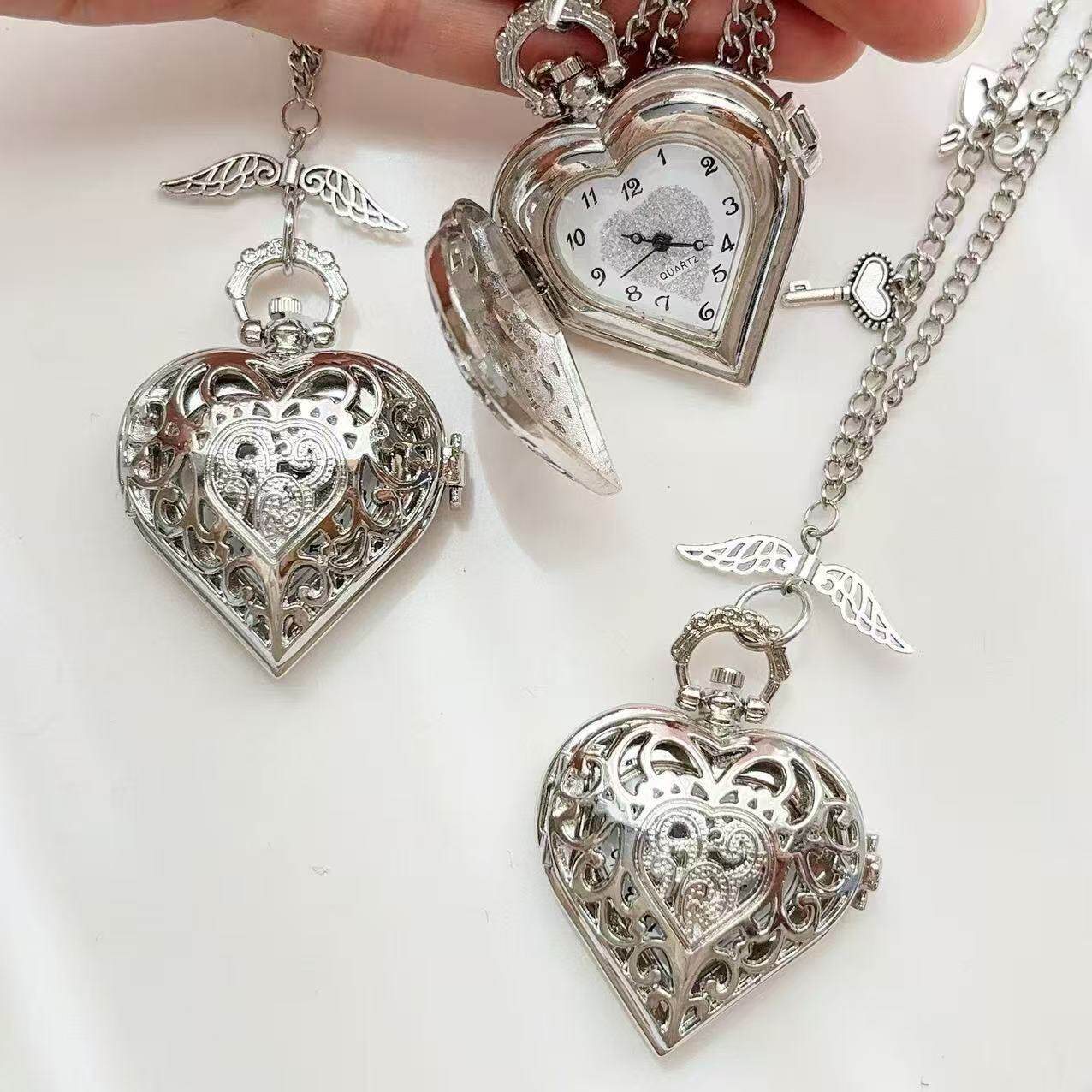 Y2K الجوف القلب ساعة الجيب سلس - مراجعة Vintage Jewelry Watches Women وسعره