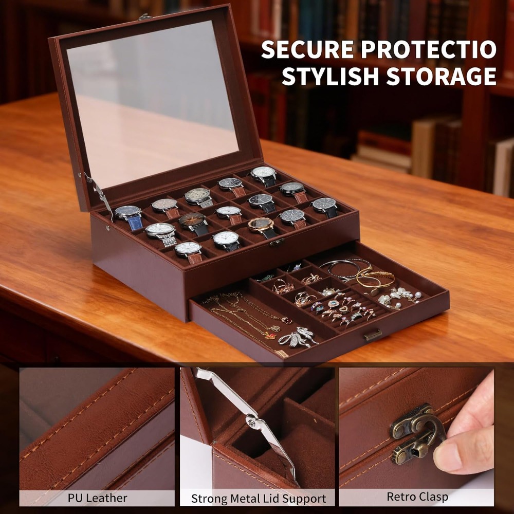 صندوق ساعات من طبقتين مع قفل،  - مراجعة Jewelry Box That Holds Watches وسعره