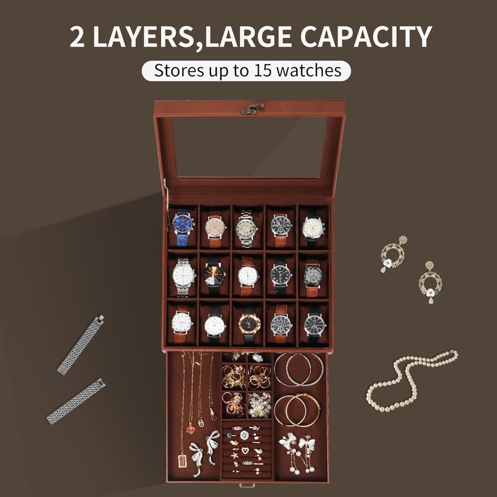 صندوق ساعات من طبقتين مع قفل،  - مراجعة Jewelry Box That Holds Watches وسعره